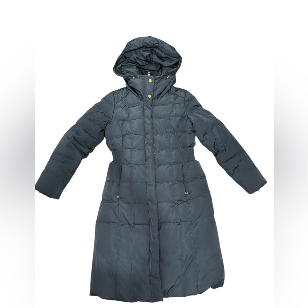 Cole Haan Women's Long Quilted Puffer Coat Down Jacket, Graphite Grey, Medium